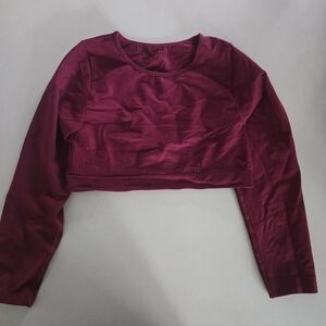 Women's Long Sleeve Crop Top - Burgundy